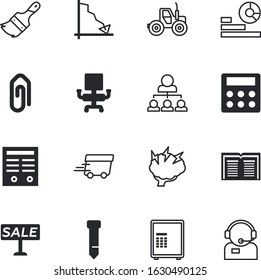 business vector icon set such as: clip, library, gear, literature, front, microphone, secure, push, ribbon, magnifier, read, bar, crash, banner, infographic, speed, arrangement, progress, formal