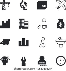business vector icon set such as: vacation, industrial, day, isometric, vehicle, jet, watch, diagnostic, manager, drawing, suitcase, head, house, cardiogram, accident, beautiful, advertisement, blue