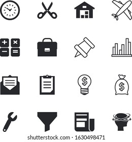business vector icon set such as: thumbtack, purchase, economic, ideas, abstract, letter, briefcase, worry, attach, card, bank, aviation, bar, open, reminder, container, storage, workplace, commerce