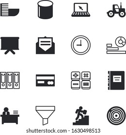 business vector icon set such as: currency, target, objective, payment, post, counter, notice, accuracy, analysis, long, file, cash, pipeline, magnifier, documents, banking, folders, chip, notebook