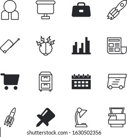 business vector icon set such as: cabinet, van, bulb, thumb, progress, sale, cart, mobile, communication, idea, product, bar, calendar, order, container, database, red, screen, shop, character