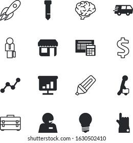business vector icon set such as: coffee, courier, creativity, car, house, paper, expensive, contact, mind, construction, direction, bright, potential, system, brainstorm, microphone, help, growth