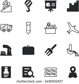 business vector icon set such as: car, winning, garden, landing, briefcase, security, box, science, structure, access, urban, plane, identity, climbing, rake, repair, trolley, road, aviation