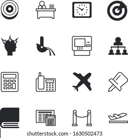 business vector icon set such as: diary, hierarchy, landing, mine, metal, thumbtack, automated, phone, lock, ring, minute, pin, infographic, screen, feature, brain, medical, protection, coffee