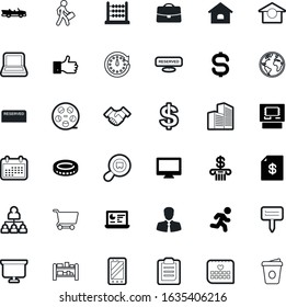 business vector icon set such as: old, industry, february, mocha, estate, training, coins, organization, notebook, cinema, cart, study, trolley, count, binder, distribution, commerce, sphere, around