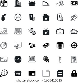 business vector icon set such as: staff, challenge, logistic, media, zoom, idea, sale, dotted, deadline, think, gold, textile, insurance, chemical, smoke, boutique, timer, accuracy, chart, sell