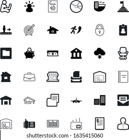 business vector icon set such as: stack, sticker, goal, machine, global, factory, bulb, identity, opportunity, remember, climb, operator, innovation, brain, cottage, reverse, rounded, ticket, pie