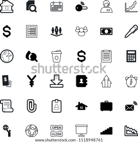 business vector icon set such as: find, residence, chalk, steel, subtraction, time, ink, holding, wake, contract, supermarket, lock, receipt, face, cashier, roster, checkmark, cottage, downloading