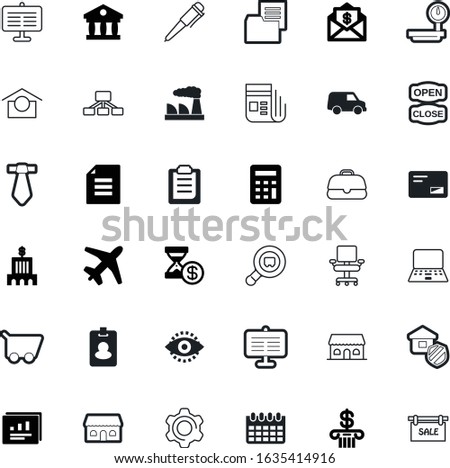 business vector icon set such as: equipment, refinery, energy, industrial, retro, dressmaking, necktie, power, frame, chair, container, pass, cogwheel, brief, wait, checklist, safe, doodle, shirt