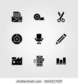 Business vector icon set. tape, circular chart, adhesive tape and office chair