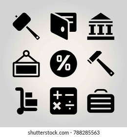 Business vector icon set. wallet, bank, persentage and brief