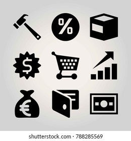 Business vector icon set. wallet, dollar, persentage and money bag