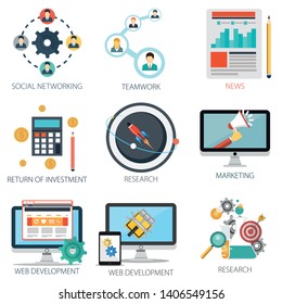 business vector icons collection of News, Teamwork, Social Networking, Investment, Research, Marketing and Web Development. Design Business elements for mobile and web applications. business vector icons collection of News, Teamwork, Social Networking, Investment, Research, Marketing and Web Development. Design Business elements for mobile and web applications.
