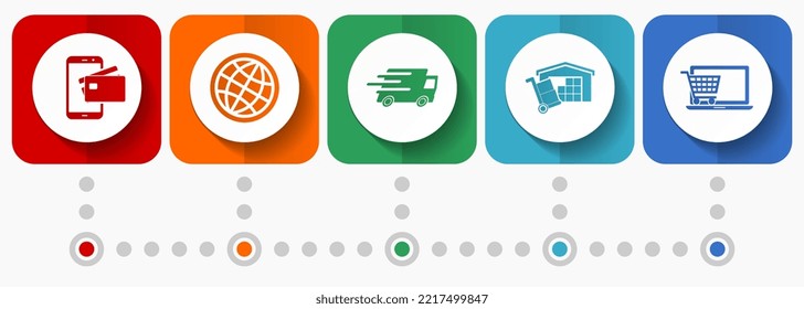 Business-Vektorsymbole, Flachdesign-Web-Button-Set, Infografik-Vorlage für Shops