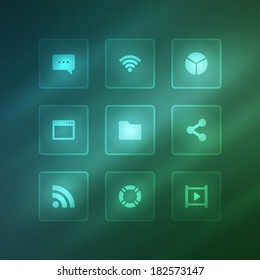 Business vector icons set light effect. Vector design elements for web and mobile design. Transparent effect easy replace background. 