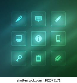 Business vector icons set light effect. Vector design elements for web and mobile design. Transparent effect easy replace background. 