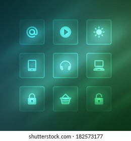 Business vector icons set light effect. Vector design elements for web and mobile design. Transparent effect easy replace background. 