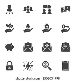 Business vector icons set, modern solid symbol collection, filled style pictogram pack. Signs, logo illustration. Set includes icons as teamwork group, people conversation, money search, real estate