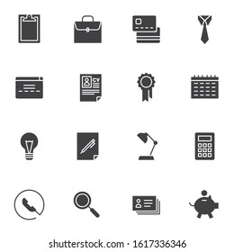 Business vector icons set, modern solid symbol collection, filled style pictogram pack. Signs, logo illustration. Set includes icons as briefcase, CV resume document, calendar, calculator, piggy bank