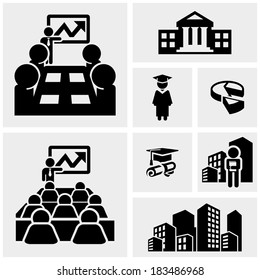 Business vector icons set on gray 