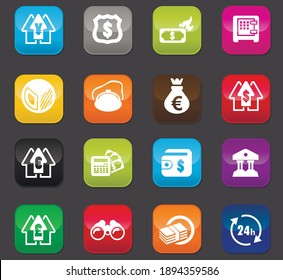 Business vector icons for user interface design. Colored buttons on a dark background