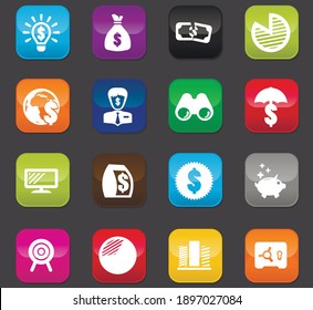 Business vector icons for user interface design. Colored buttons on a dark background