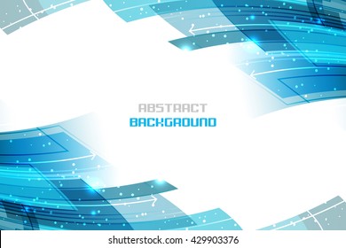 Business vector illustration with blue abstract wavy pattern, glitter and arrows. Editable concept for your promotion materials or as cover design.