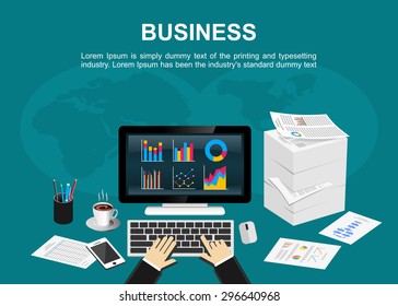 Business vector illustration. Flat design illustration concepts for business,statistic, finance, management, working, analysis, brainstorming, and reporting.