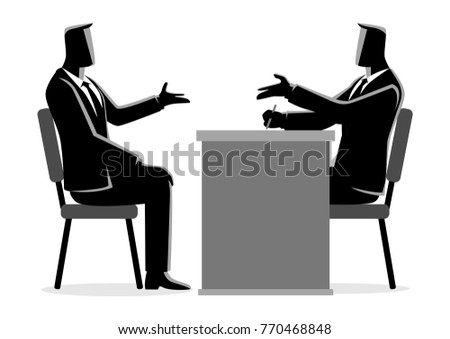Business vector illustration of a man being interviewed by recruiter. Negotiate, candidate business concept