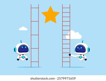 Business vector illustration of unfair competition between robots, inequality or privilege in technology concept. Flat vector illustration