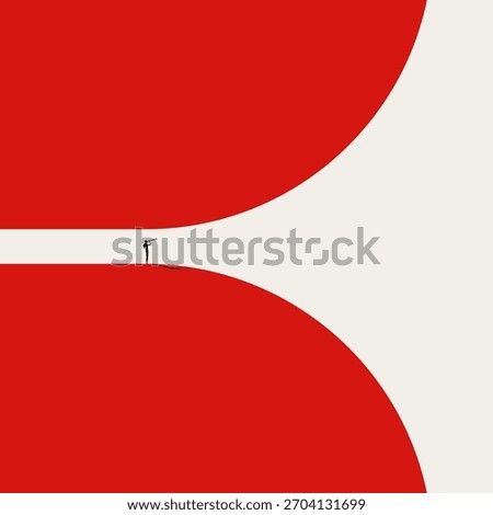 Business vector illustration of business vision and strategy. A businesswoman uses a telescope to look toward a widening horizon of future opportunities.
