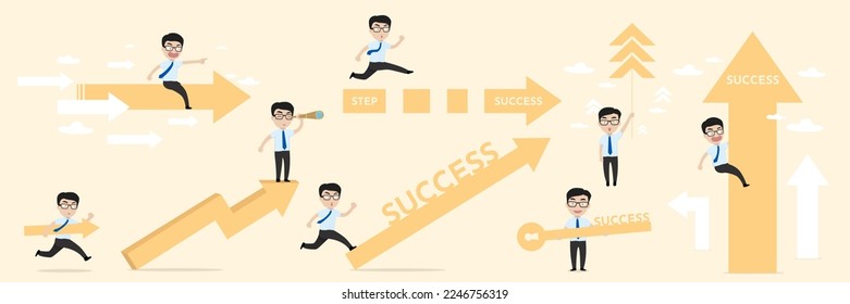 Business vector illustrations. Collection of businessman or employee taking part in business activities or business growth. Vector illustration