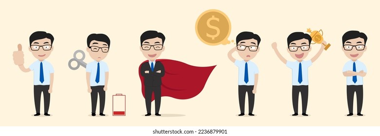 Business vector illustrations. Collection of employee taking part in business activities. Vector illustration
