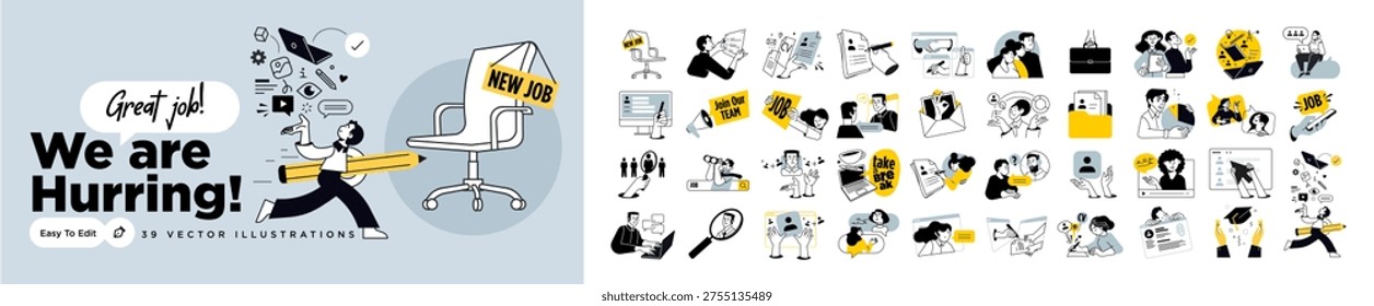 Business vector illustrations of human resources, career, job search, employment, CV and business skills. Concepts for graphic and web design, social media, business and marketing material.