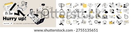 Business vector illustrations of time management, business planning, time and events, schedule and deadline, calendar. Concepts for graphic and web design, social media and marketing.