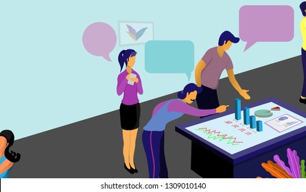 Business vector illustration,The company is engaged,companies and businessmen participate,  Participation of employees' opinions with the company, Discuss investment sheet .  