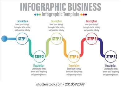 Business vector infographic with 6 steps,six options, parts or processes for presentation