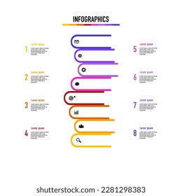 El diseño infográfico de vectores de negocio se puede utilizar para formar informes, diagramas. diseño conceptual educativo, 8 pasos de trabajo.