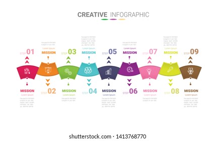 Business vector Infographic design template with icons and 9 options or steps.