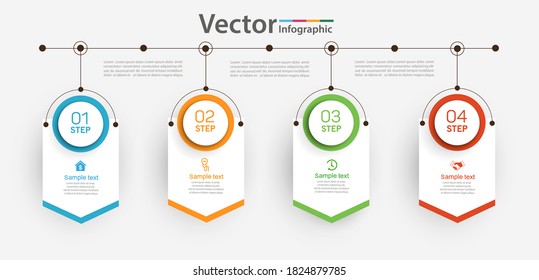 Business vector infographic design template with icons and 4 options or steps. Can be used for process diagram, presentations, workflow layout, banner, flow chart, info graph