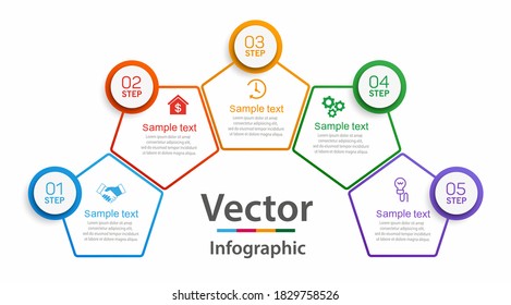 Business vector infographic design template with 5 options, parts, steps or processes