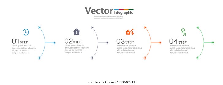 Business vector infographic design template with icons and 4 options or steps. Can be used for process diagram, presentations, workflow layout, banner, flow chart, info graph