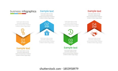 Plantilla de diseño infográfico de vector de negocio con iconos y 4 opciones o pasos. Se puede utilizar para el diagrama de procesos, presentaciones, diseño de flujo de trabajo, banner, diagrama de flujo, gráfico de información