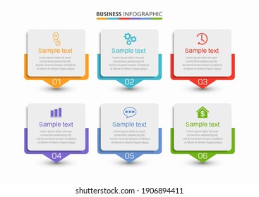 Business vector infographic design template with icons and 6 options or steps. Can be used for process diagram, presentations, workflow layout, banner, flow chart, info graph