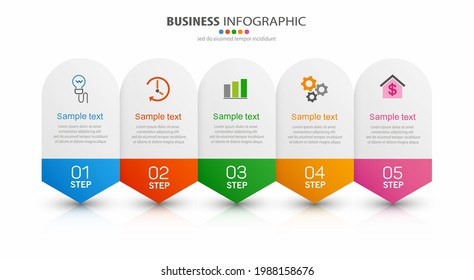 Business vector infographic design template with 5 options or steps. Can be used for process diagram, presentations, workflow layout, banner, flow chart, info graph