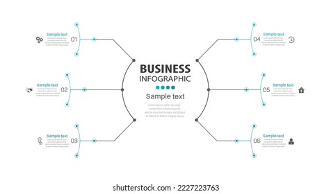 Business vector infographic design template with icons and 6 options or steps. Can be used for process diagram, presentations, workflow layout, banner, flow chart, info graph