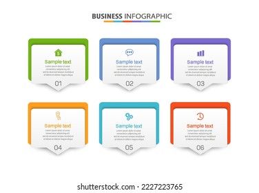 Business vector infographic design template with icons and 6 options or steps. Can be used for process diagram, presentations, workflow layout, banner, flow chart, info graph