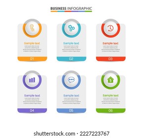 Business vector infographic design template with icons and 6 options or steps. Can be used for process diagram, presentations, workflow layout, banner, flow chart, info graph