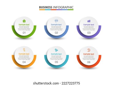 Business vector infographic design template with icons and 6 options or steps. Can be used for process diagram, presentations, workflow layout, banner, flow chart, info graph