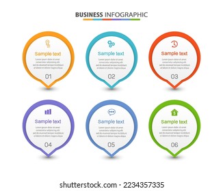 Plantilla de diseño infográfico de vector de negocio con iconos y 6 opciones o pasos. Se puede utilizar para el diagrama de procesos, presentaciones, diseño de flujo de trabajo, banner, diagrama de flujo, gráfico de información